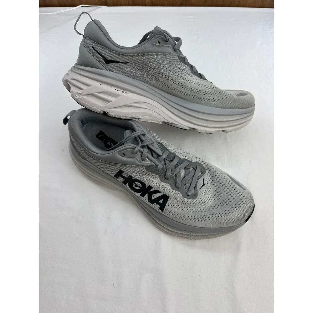 Hoka Bondi 8 Mens Running Shoes Grey Black Road Sneakers Low Top